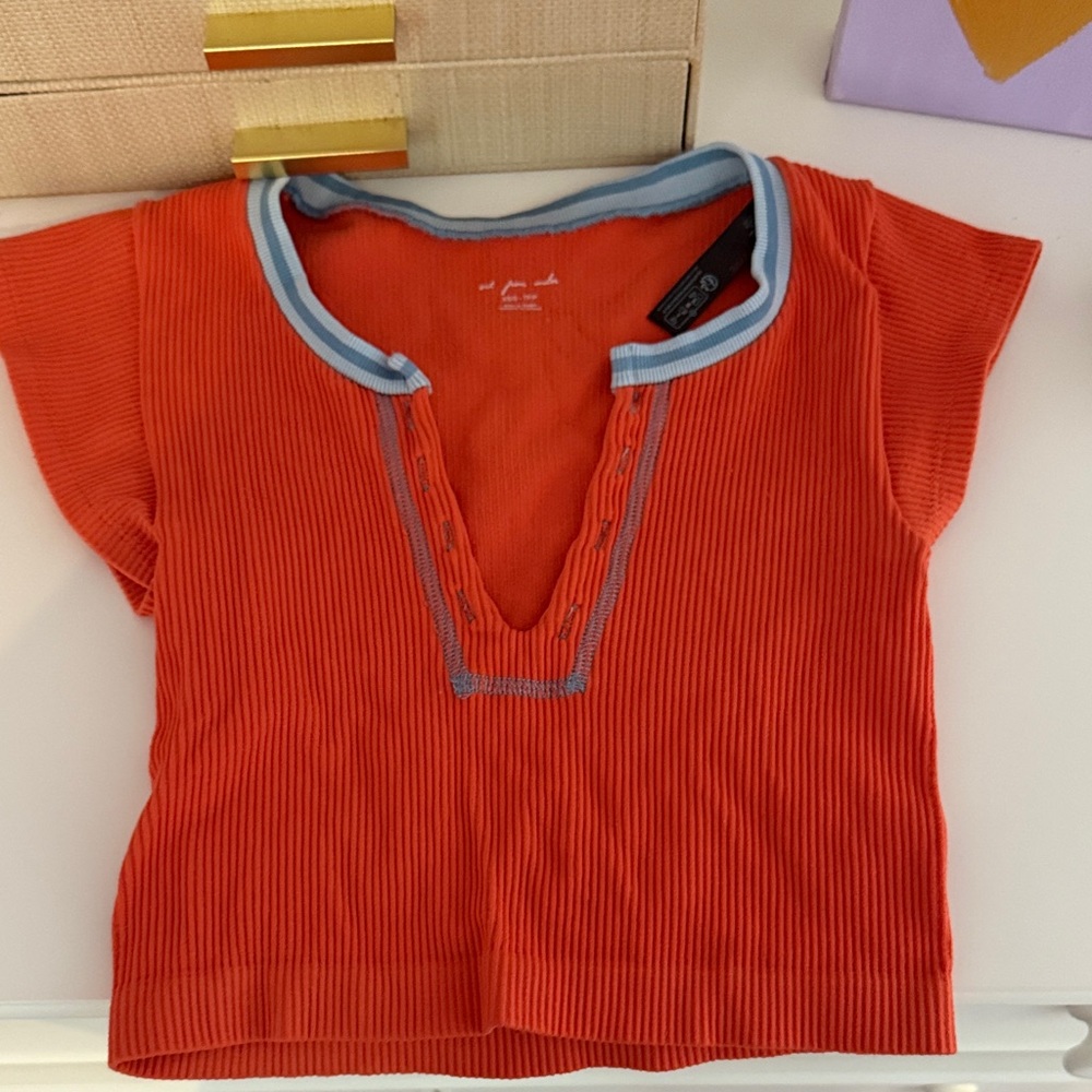 Urban Outfitters Orange Crop Top with Blue Trim